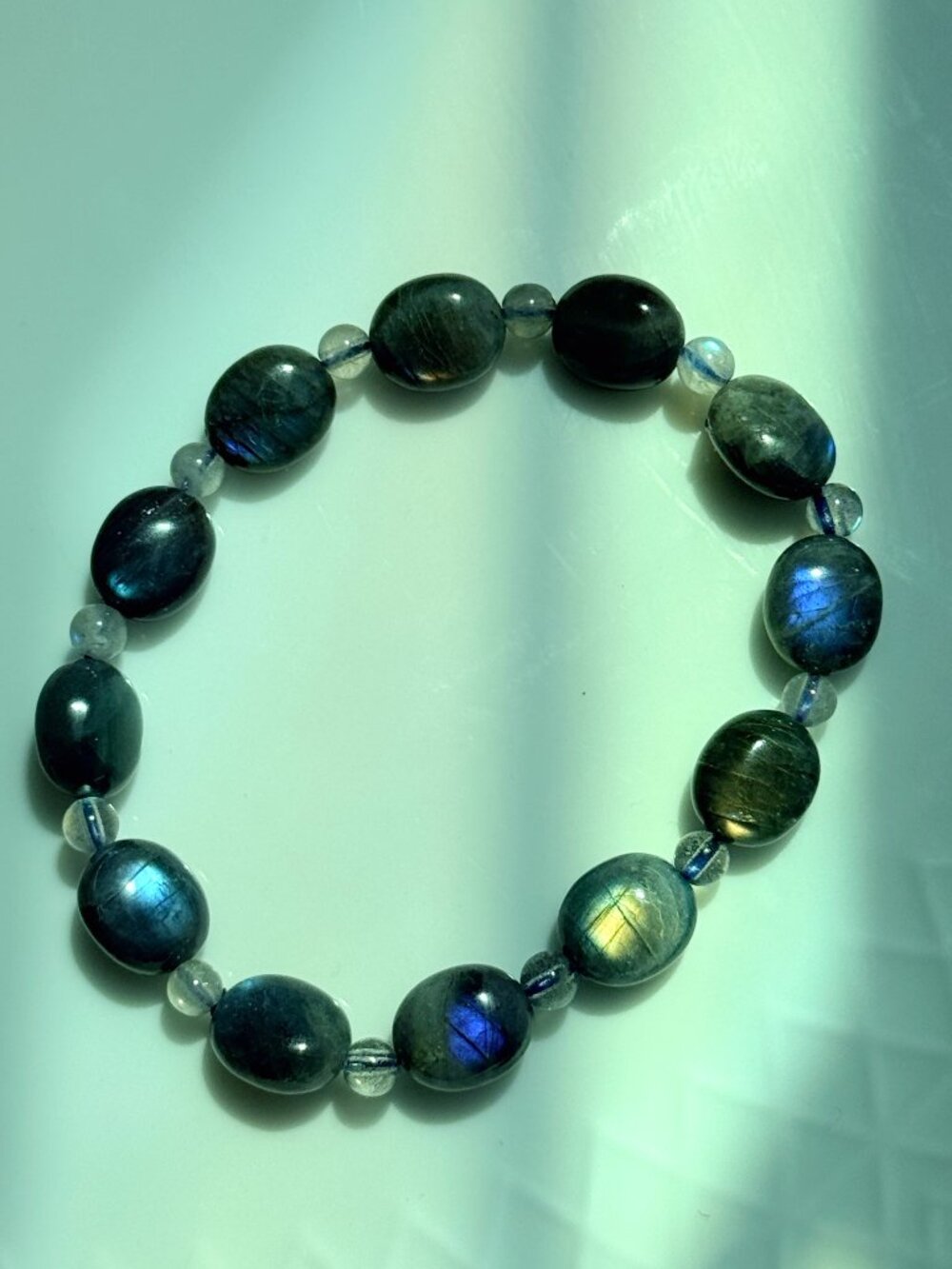 Unisex Labradorite Bracelet Natural Blue Flash Gemstone Stretch Bracelet